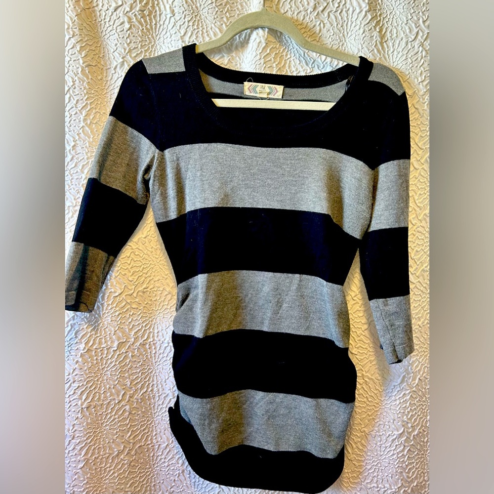 Pink Rose Black and Grey Striped Sweater. Size small.